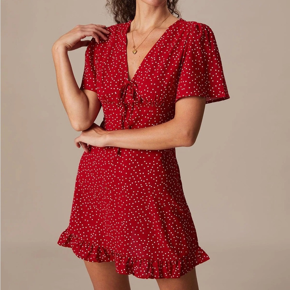 RIHOAS Red and White Polka Dot Mini Dress